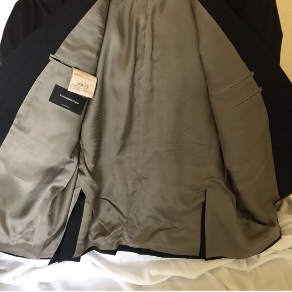 Ermenegildo Zegna Su Misura Wool Jacket Size 58C Black Pinstripe Switzerland - Picture 8 of 16